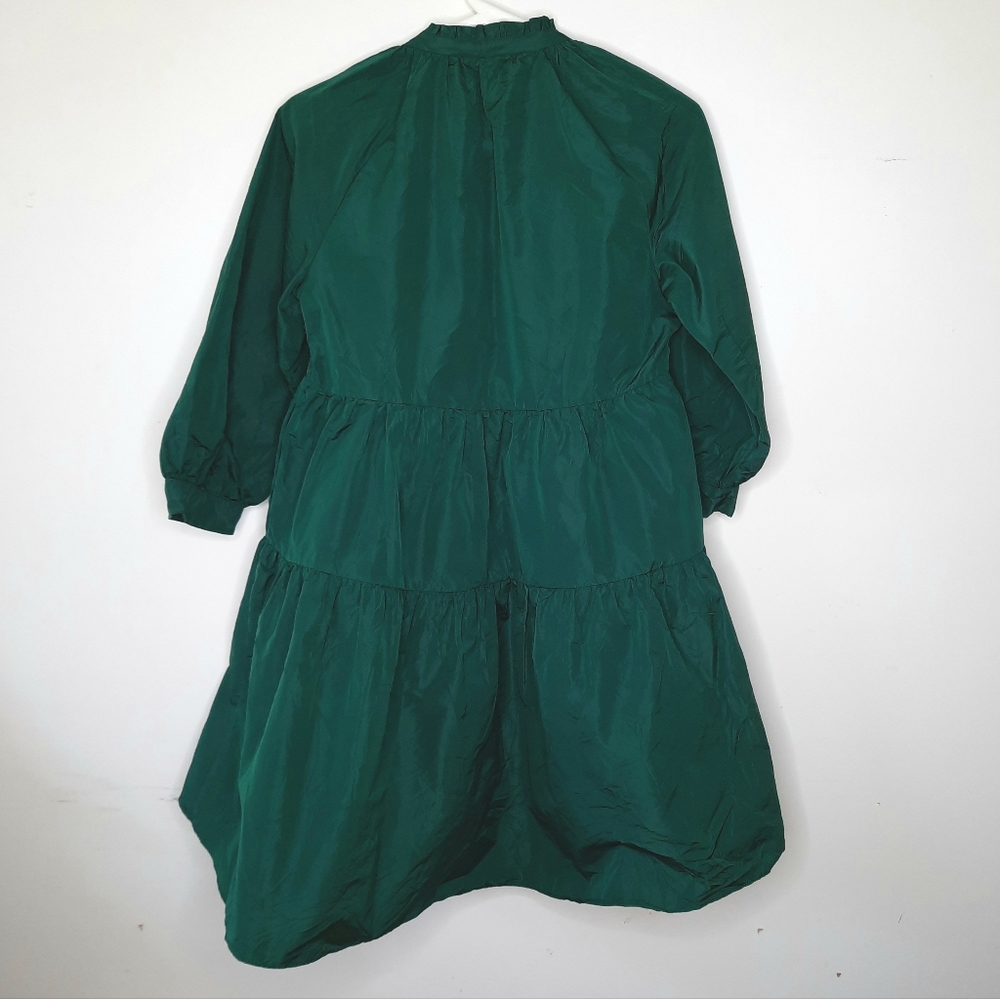 Zara Voluminous Taffeta Green Tiered Min Dress Bloggers Favorite Balloon Sleeve - Picture 3 of 16